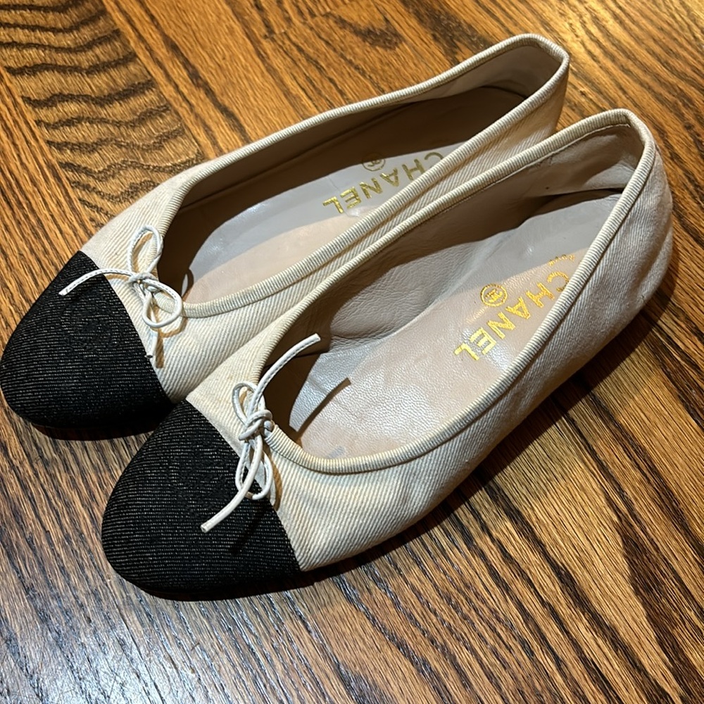 Chanel Canvas Bow Tie Ballet Flats 37